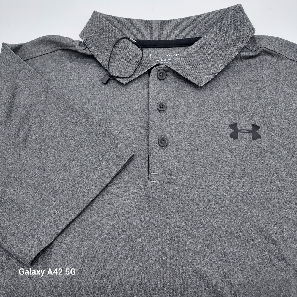 Under Armour HeatGear Boys Polo Shirt Gray Short Sleeve Loose Fit YXL 1290341